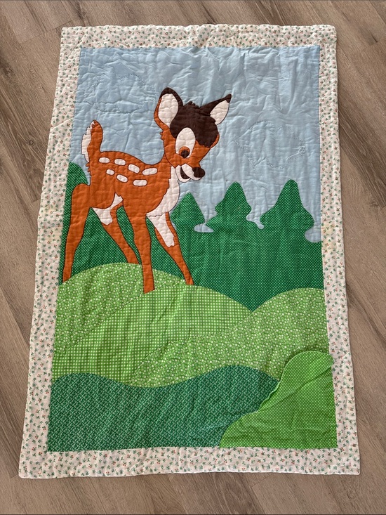 Vintage Other - Vintage Quilted Bambi Crib Blanket w/ Corner Pocket Nursery Decor 30 X 43”